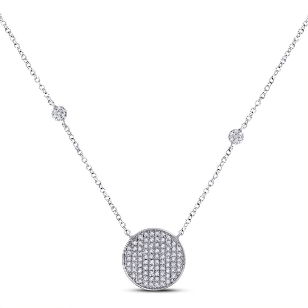 Diamond Pendant Necklace | 10kt White Gold Womens Round Diamond Circle Cluster Necklace 1/4 Cttw | Splendid Jewellery GND