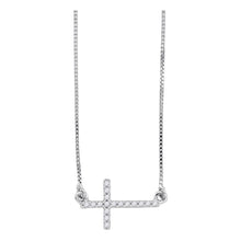 Load image into Gallery viewer, Radiant Cross Diamond Pendant Necklace | 10kt White Gold Womens Round Diamond Cross Pendant Necklace Chain 1/10 Cttw | Splendid Jewellery  Top View from Splendid Jewellery