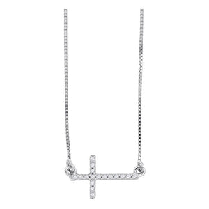 Diamond Pendant Necklace | 10kt White Gold Womens Round Diamond Cross Pendant Necklace Chain 1/10 Cttw | Splendid Jewellery GND