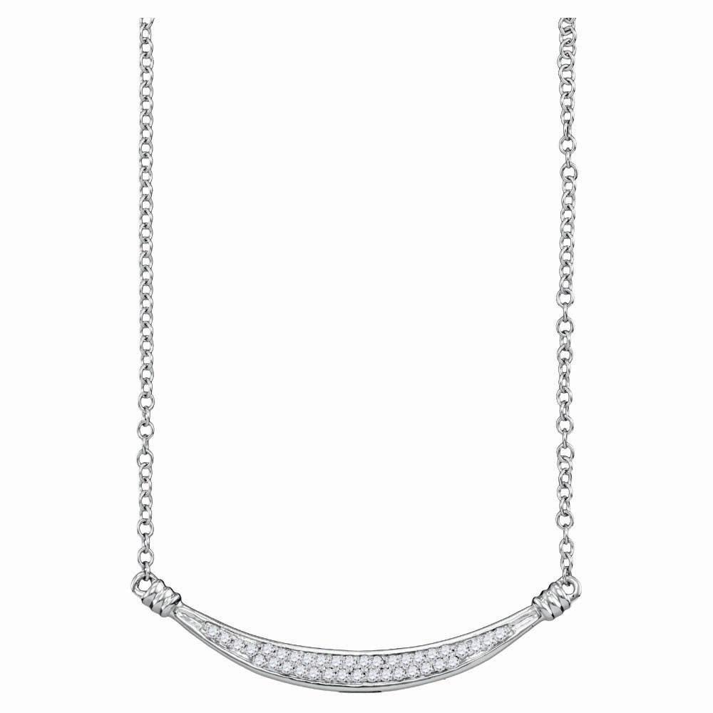 Diamond Pendant Necklace | 10kt White Gold Womens Round Diamond Curved Bar Pendant Necklace 1/6 Cttw | Splendid Jewellery GND