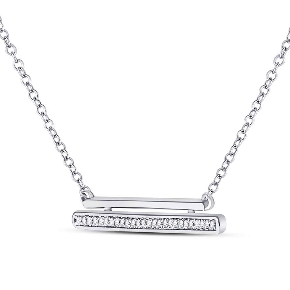 Diamond Pendant Necklace | 10kt White Gold Womens Round Diamond Double Horizontal Bar Necklace 1/10 Cttw | Splendid Jewellery GND