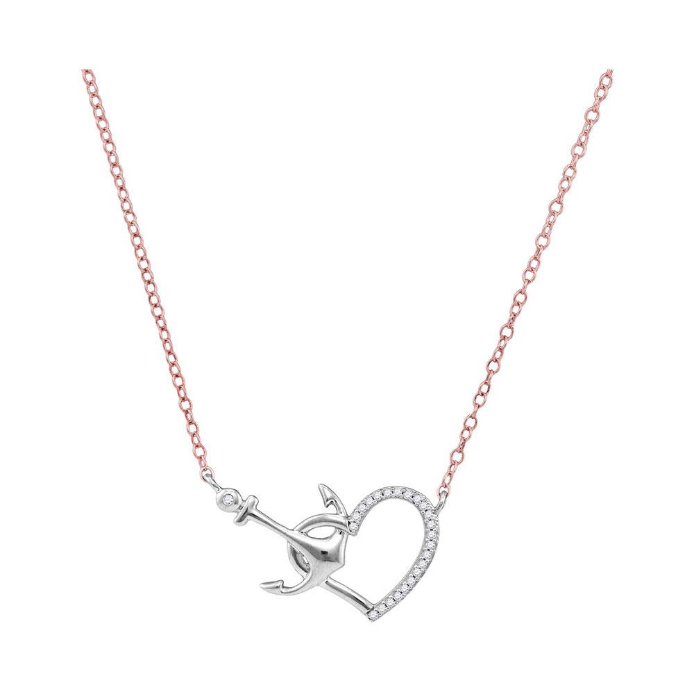 Diamond Pendant Necklace | 10kt White Gold Womens Round Diamond Heart & Anchor Pendant Necklace 1/12 Cttw | Splendid Jewellery GND