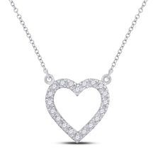 Load image into Gallery viewer, Romantic Brilliance: 10kt White Gold Heart Necklace with Dazzling Diamond Sparkle Top view from the 10Kt White Gold Womens Round Diamond Heart Necklace 1 12 Cttwpin284000 collection by Splendid Jewellery