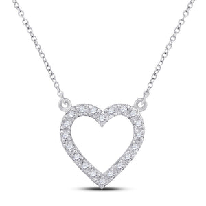 Diamond Pendant Necklace | 10kt White Gold Womens Round Diamond Heart Necklace 1/12 Cttw | Splendid Jewellery GND