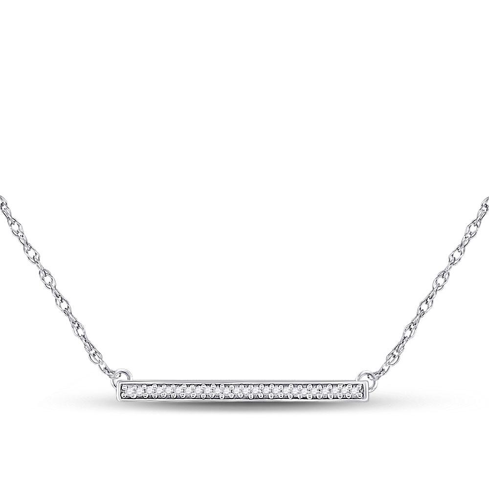 Diamond Pendant Necklace | 10kt White Gold Womens Round Diamond Horizontal Bar Pendant Necklace 1/10 Cttw | Splendid Jewellery GND