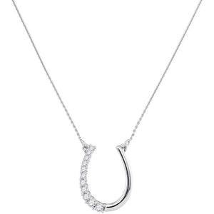 Diamond Pendant Necklace | 10kt White Gold Womens Round Diamond Horseshoe Pendant Necklace 1/5 Cttw | Splendid Jewellery GND