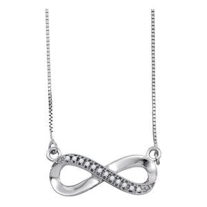 Diamond Pendant Necklace | 10kt White Gold Womens Round Diamond Infinity Pendant Necklace 1/20 Cttw | Splendid Jewellery GND