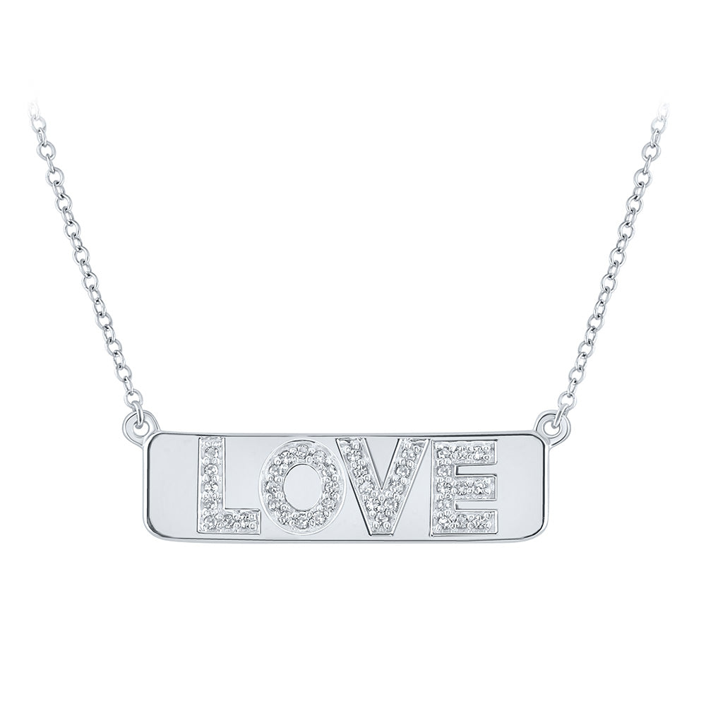 Diamond Pendant Necklace | 10kt White Gold Womens Round Diamond Love Bar Pendant Necklace with 18