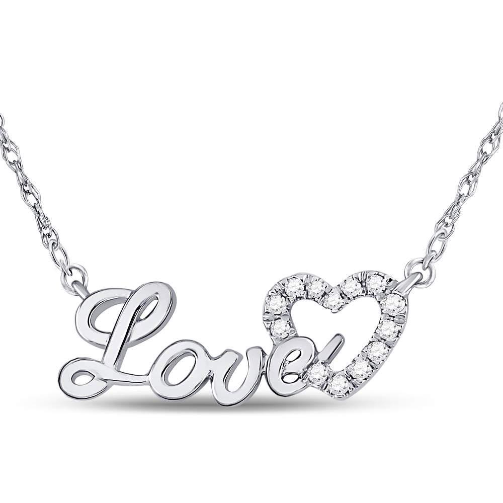 Diamond Pendant Necklace | 10kt White Gold Womens Round Diamond Love Heart Pendant Necklace 1/6 Cttw | Splendid Jewellery GND