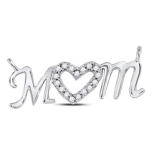 Diamond Pendant Necklace | 10kt White Gold Womens Round Diamond Mom Mother Heart Pendant 1/10 Cttw | Splendid Jewellery GND