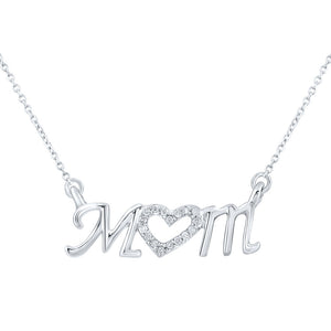 Diamond Pendant Necklace | 10kt White Gold Womens Round Diamond Mom Necklace 1/20 Cttw | Splendid Jewellery GND