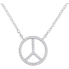 Load image into Gallery viewer, Radiant Harmony: 10kt White Gold Womens Round Diamond Peace Sign Circle Pendant Necklace  Top View from Splendid Jewellery