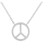 Radiant Harmony: 10kt White Gold Womens Round Diamond Peace Sign Circle Pendant Necklace  Top View from Splendid Jewellery