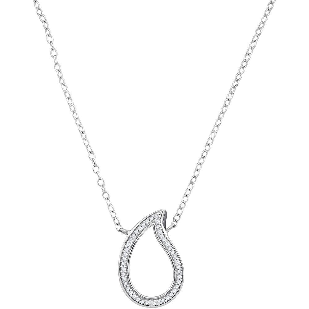 Diamond Pendant Necklace | 10kt White Gold Womens Round Diamond Teardrop Pendant Necklace 1/10 Cttw | Splendid Jewellery GND