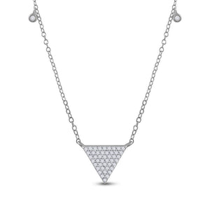 Diamond Pendant Necklace | 10kt White Gold Womens Round Diamond Triangle Necklace 1/4 Cttw | Splendid Jewellery GND