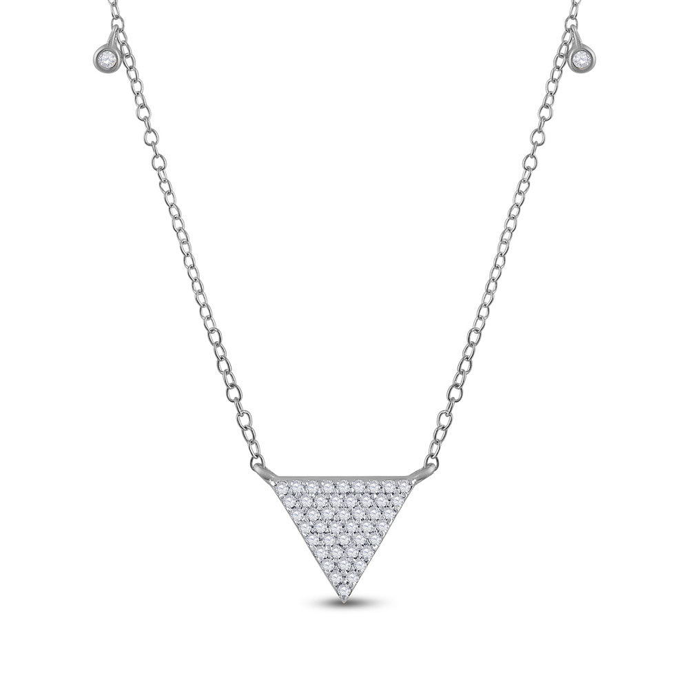 Diamond Pendant Necklace | 10kt White Gold Womens Round Diamond Triangle Necklace 1/4 Cttw | Splendid Jewellery GND