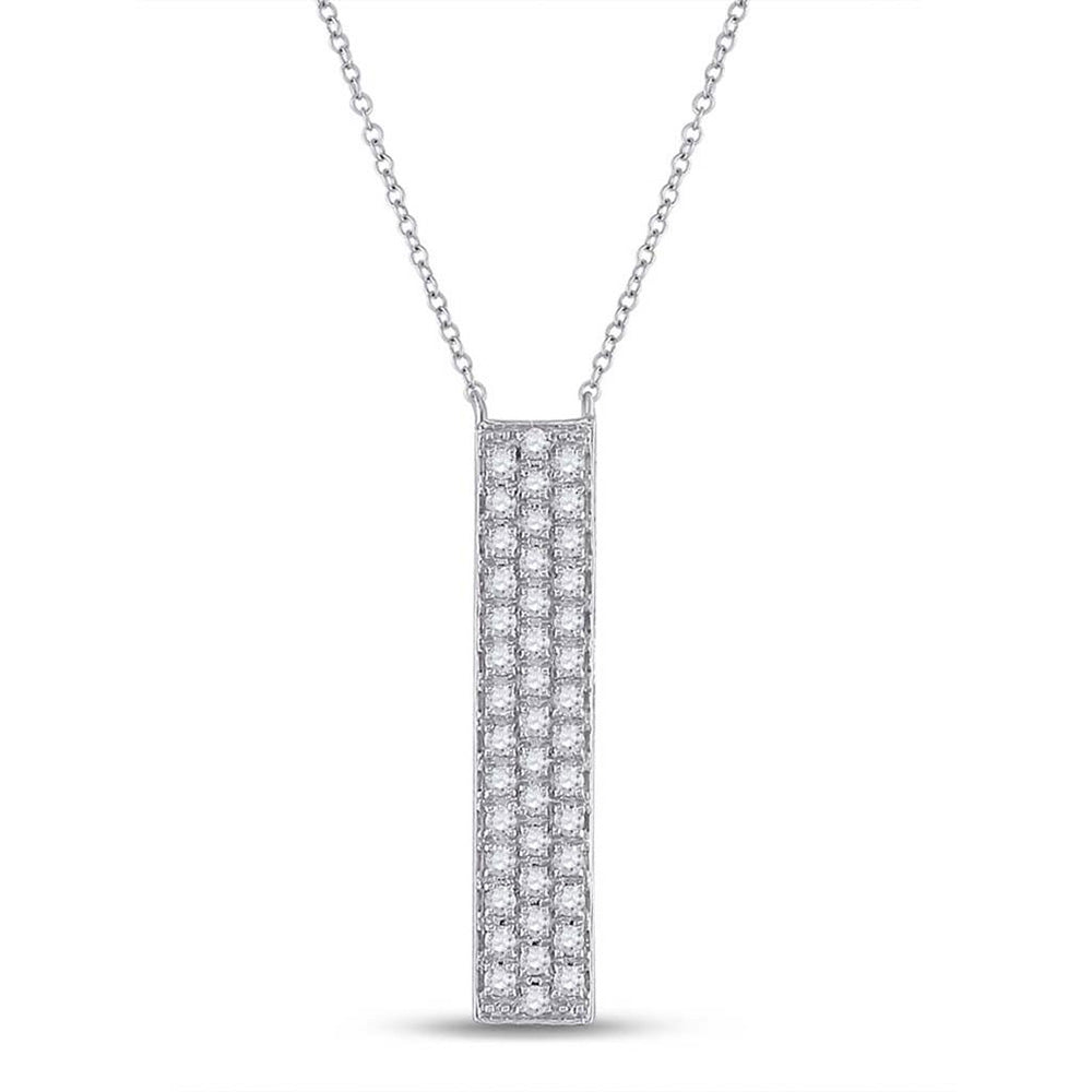 Diamond Pendant Necklace | 10kt White Gold Womens Round Diamond Vertical Bar Necklace 1/4 Cttw | Splendid Jewellery GND