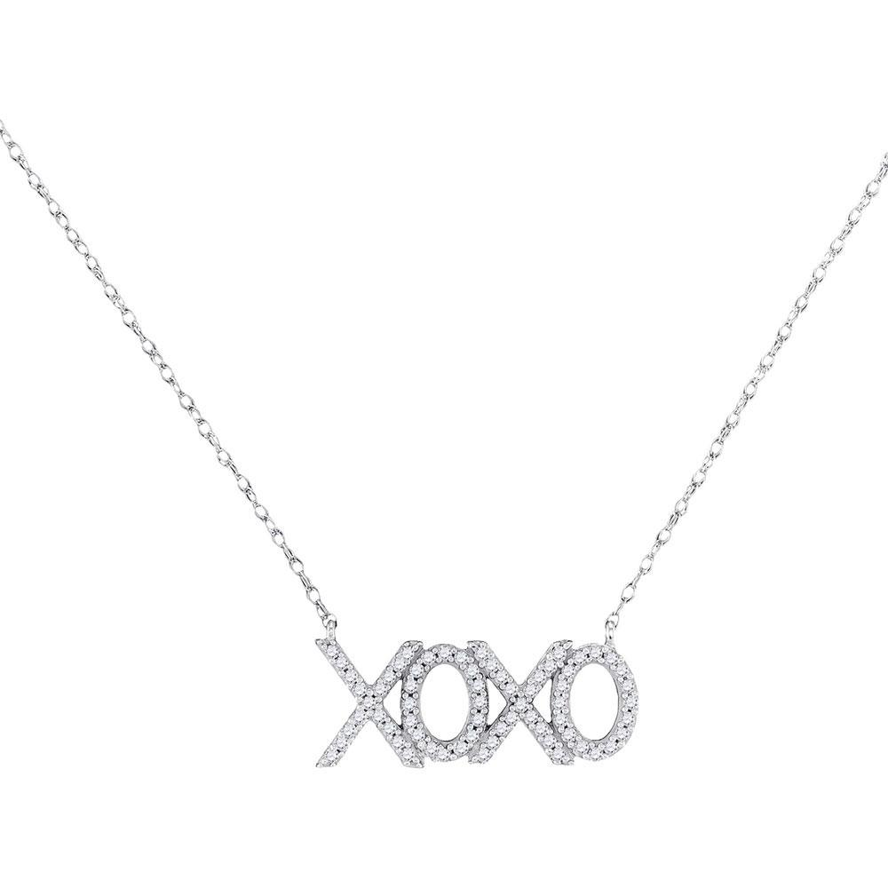 Diamond Pendant Necklace | 10kt White Gold Womens Round Diamond XOXO Hugs Kisses Letter Necklace 1/5 Cttw | Splendid Jewellery GND