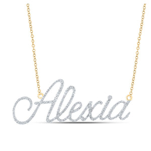 Diamond Pendant Necklace | 10kt Yellow Gold Womens Round Diamond ALEXIA 18-inch Name Necklace 7/8 Cttw | Splendid Jewellery GND