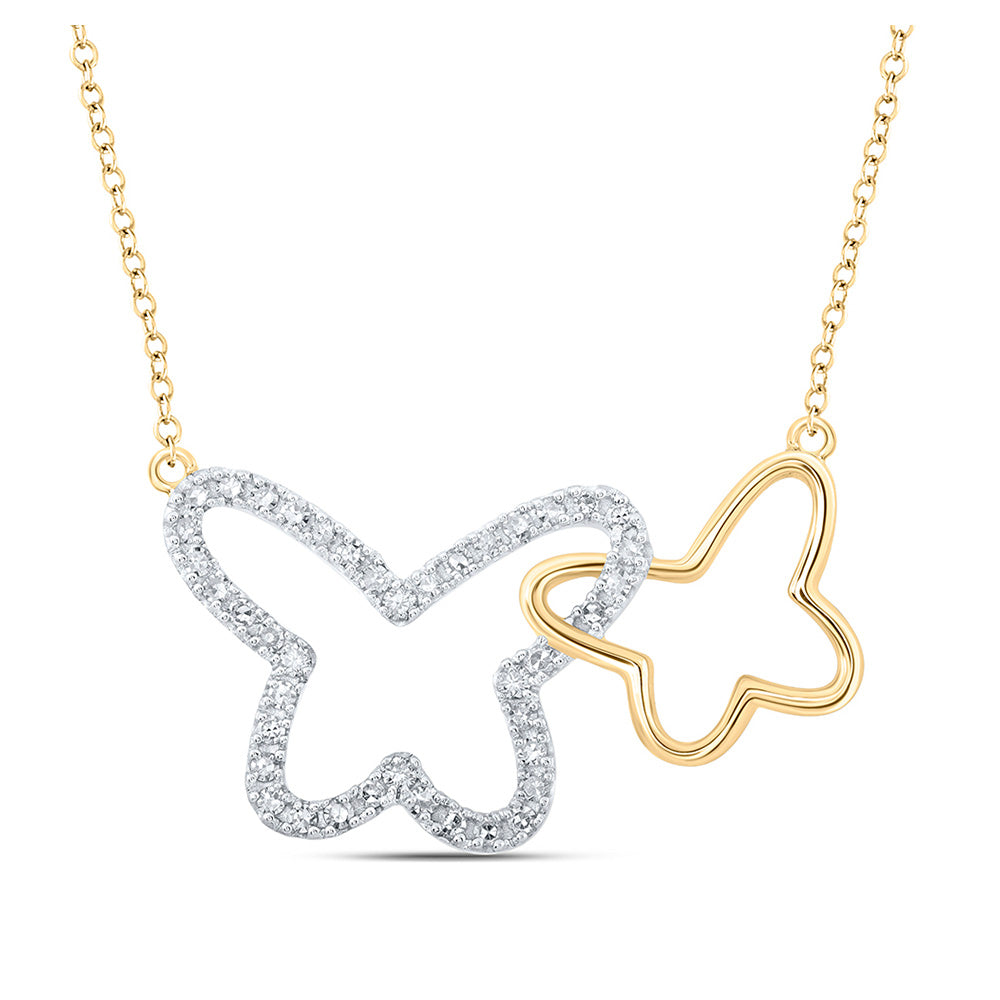 Diamond Pendant Necklace | 10kt Yellow Gold Womens Round Diamond Butterfly Necklace 1/4 Cttw | Splendid Jewellery GND