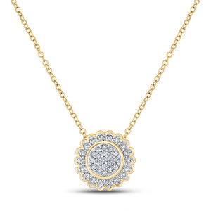 Diamond Pendant Necklace | 10kt Yellow Gold Womens Round Diamond Cluster Necklace 1/5 Cttw | Splendid Jewellery GND