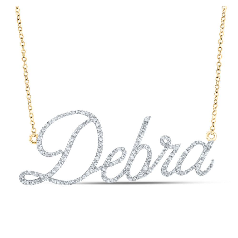 Diamond Pendant Necklace | 10kt Yellow Gold Womens Round Diamond DEBRA Name Necklace 7/8 Cttw | Splendid Jewellery GND
