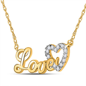 Diamond Pendant Necklace | 10kt Yellow Gold Womens Round Diamond Heart Love Pendant Necklace 1/6 Cttw | Splendid Jewellery GND