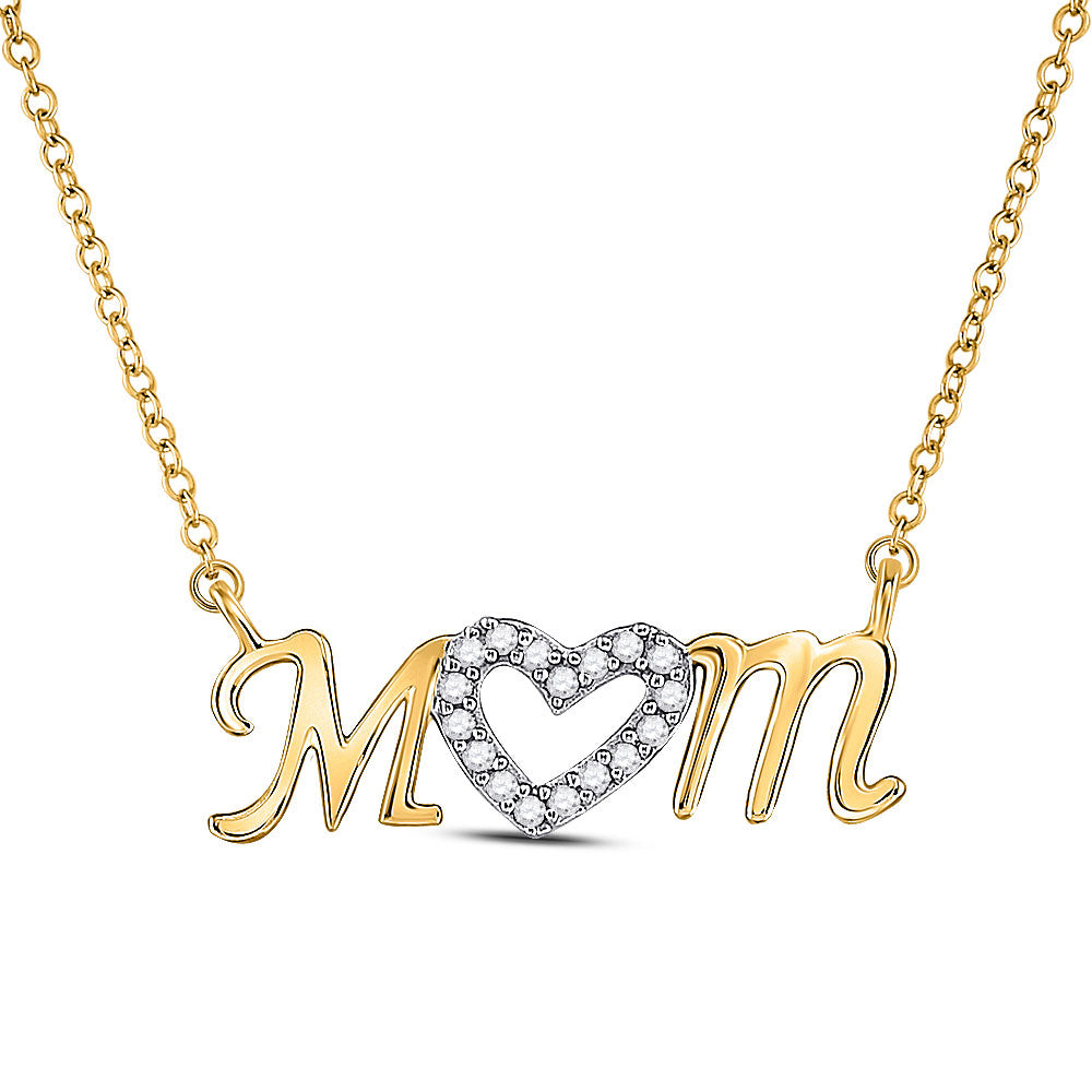 Diamond Pendant Necklace | 10kt Yellow Gold Womens Round Diamond Heart Mom Necklace 1/10 Cttw | Splendid Jewellery GND