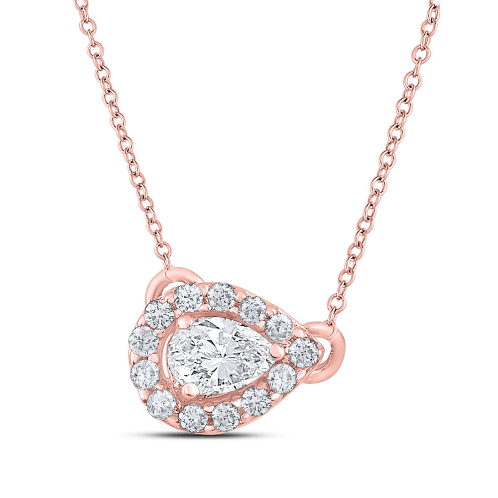 Diamond Pendant Necklace | 14kt Rose Gold Womens Pear Diamond Solitaire Necklace 1/6 Cttw | Splendid Jewellery GND