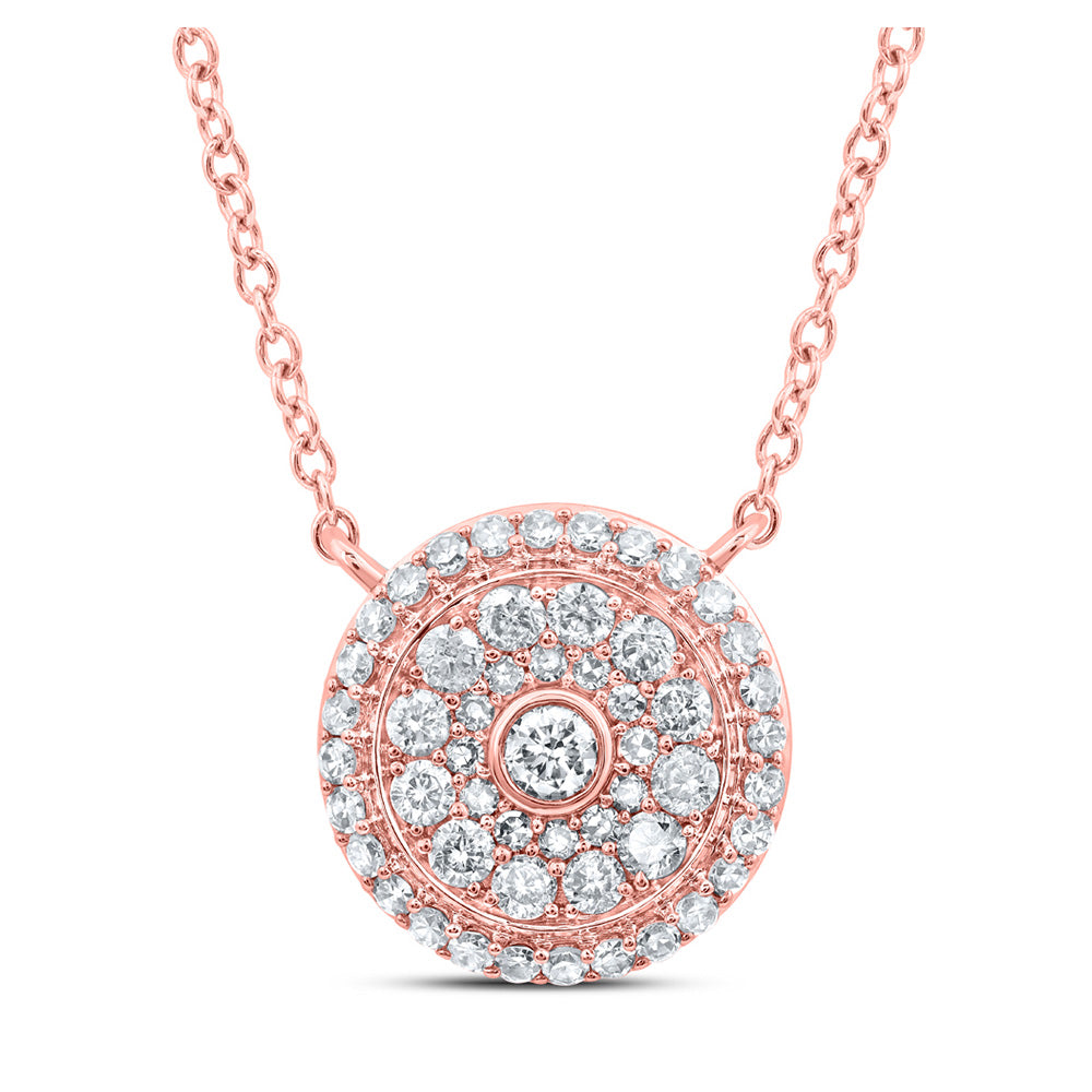 Diamond Pendant Necklace | 14kt Rose Gold Womens Round Diamond 18-inch Cluster Circle Necklace 1/2 Cttw | Splendid Jewellery GND