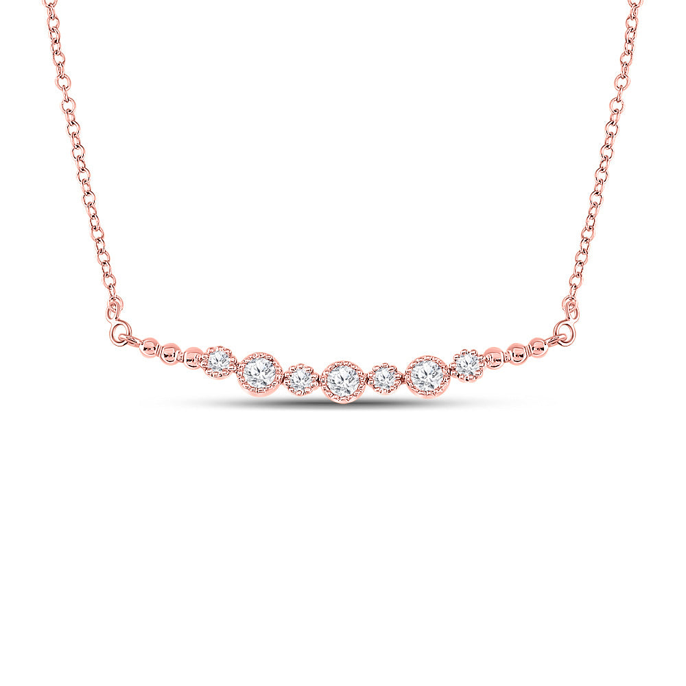 Diamond Pendant Necklace | 14kt Rose Gold Womens Round Diamond Bar Necklace 1/3 Cttw | Splendid Jewellery GND