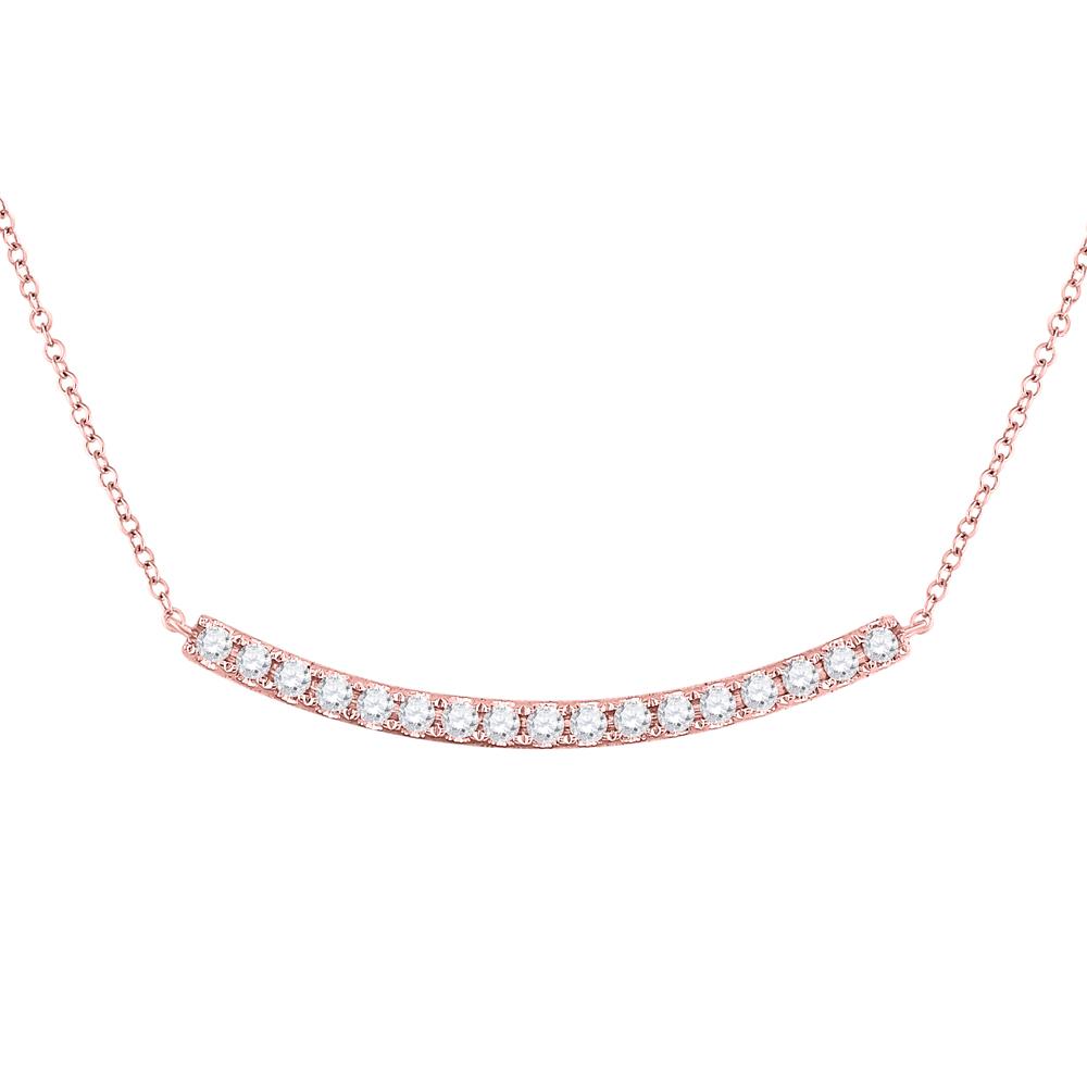 Diamond Pendant Necklace | 14kt Rose Gold Womens Round Diamond Curved Bar Necklace 3/4 Cttw | Splendid Jewellery GND