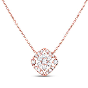 Diamond Pendant Necklace | 14kt Rose Gold Womens Round Diamond Floral Cluster Necklace 1/3 Cttw | Splendid Jewellery GND