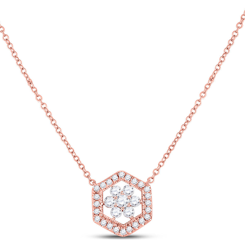 Diamond Pendant Necklace | 14kt Rose Gold Womens Round Diamond Geometric Cluster Necklace 1/3 Cttw | Splendid Jewellery GND