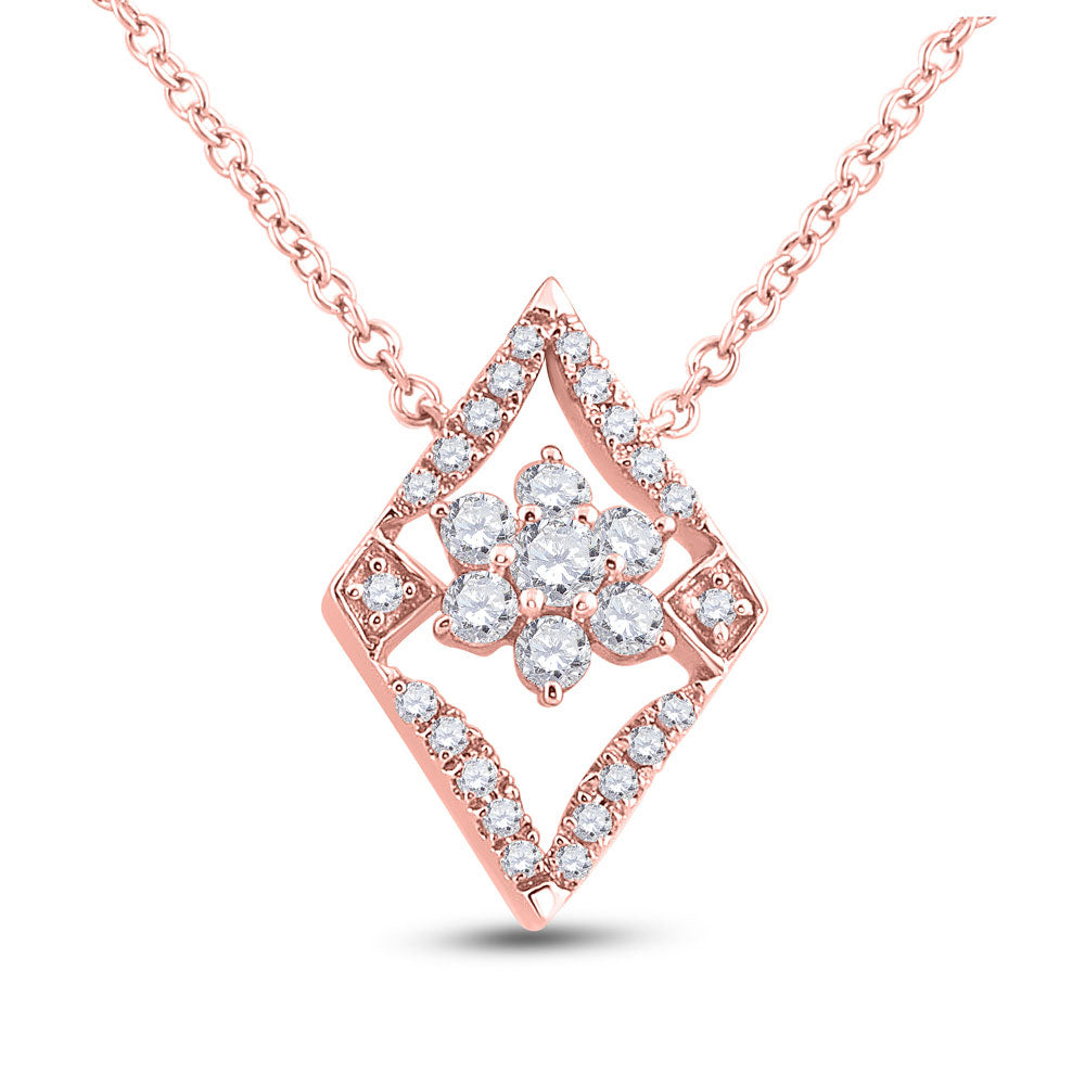 Diamond Pendant Necklace | 14kt Rose Gold Womens Round Diamond Geometric Cluster Necklace 1/3 Cttw | Splendid Jewellery GND