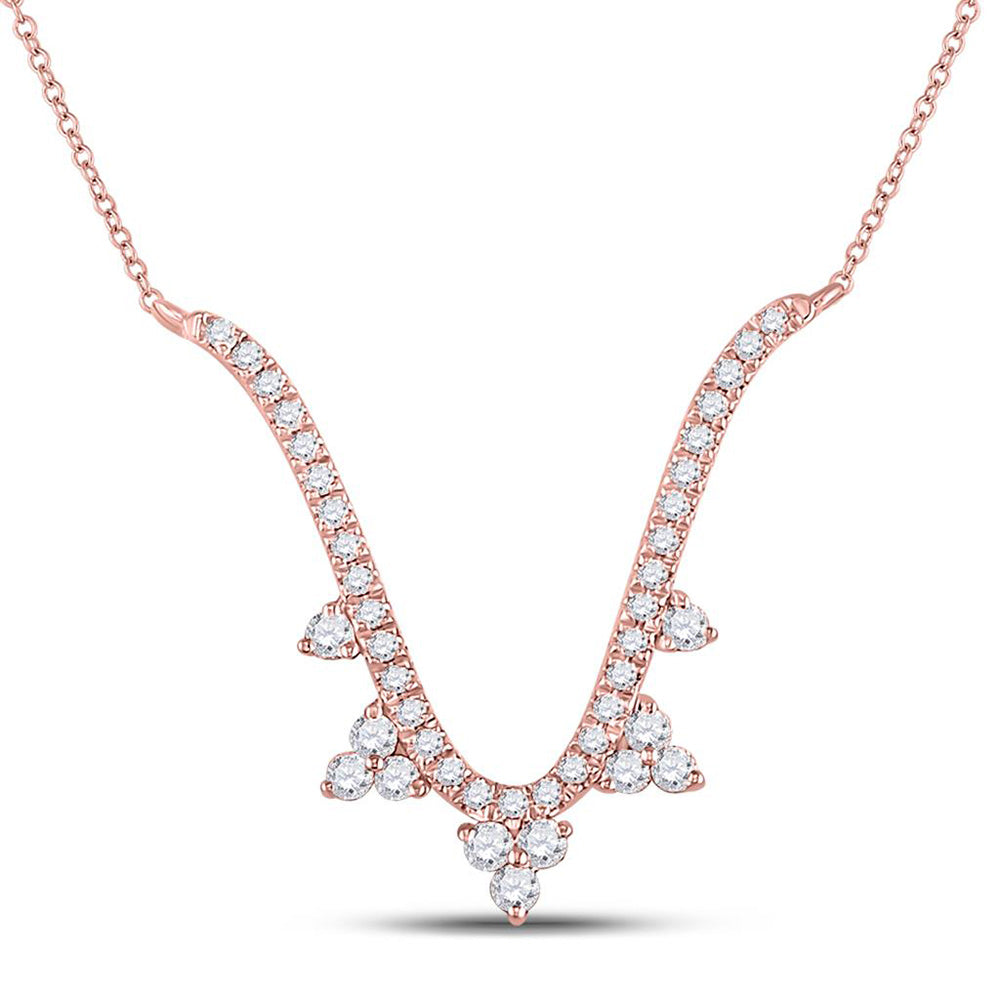 Diamond Pendant Necklace | 14kt Rose Gold Womens Round Diamond Modern-V Fashion Necklace 1/4 Cttw | Splendid Jewellery GND