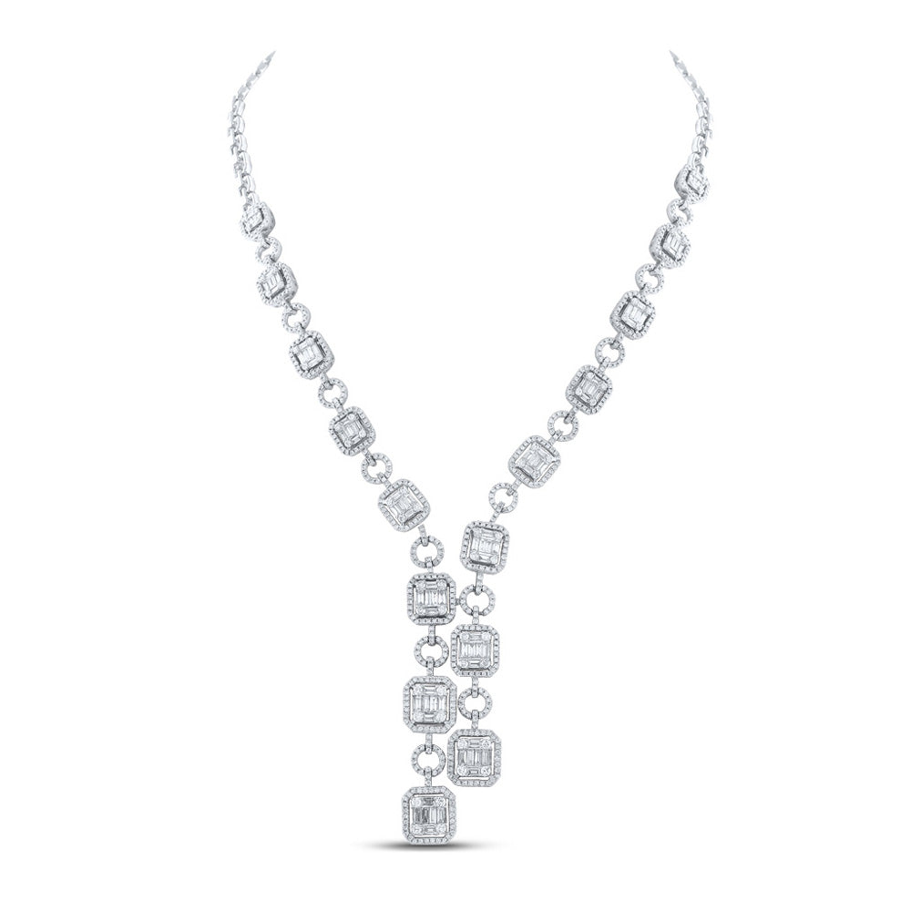 Diamond Pendant Necklace | 14kt White Gold Womens Baguette Diamond Fashion Necklace 6 Cttw | Splendid Jewellery GND