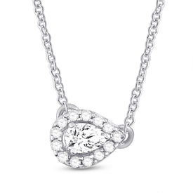 Radiant Love: 14kt White Gold Pear Diamond Solitaire Pendant Necklace - Top View