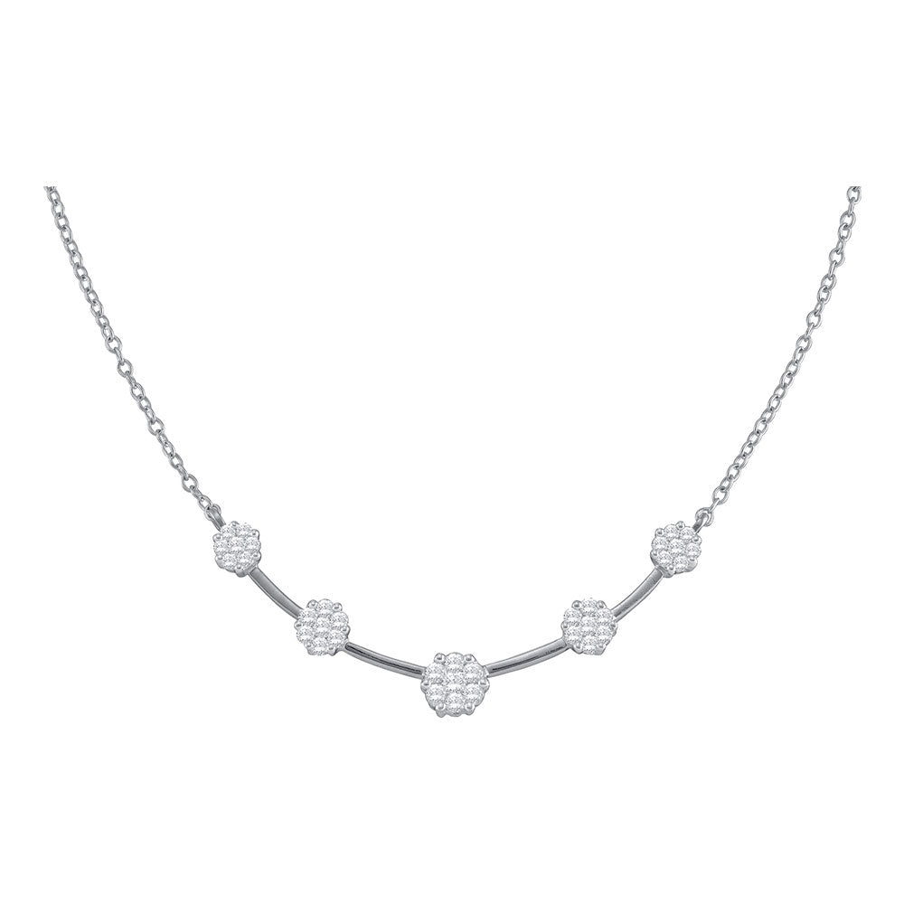 Diamond Pendant Necklace | 14kt White Gold Womens Round Diamond Cluster Necklace 1 Cttw | Splendid Jewellery GND