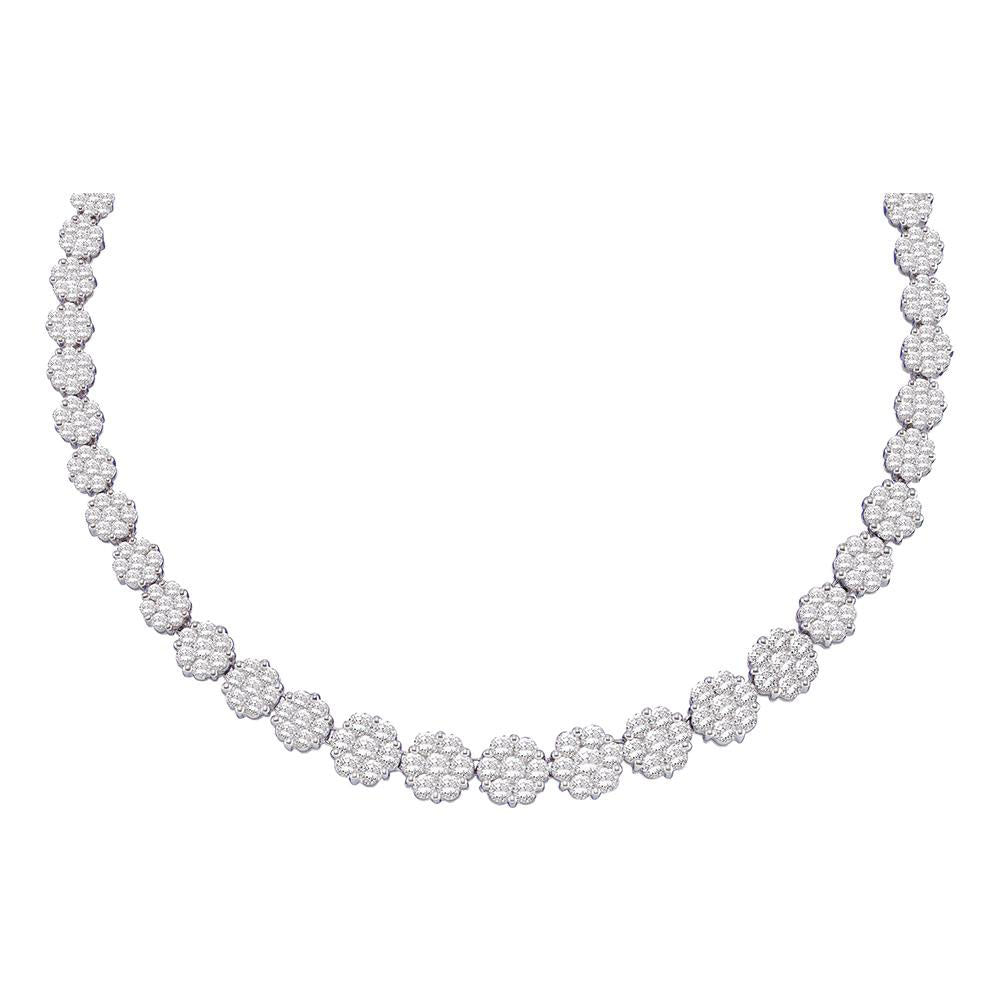 Diamond Pendant Necklace | 14kt White Gold Womens Round Diamond Cocktail Flower Cluster Necklace 14 Cttw | Splendid Jewellery GND