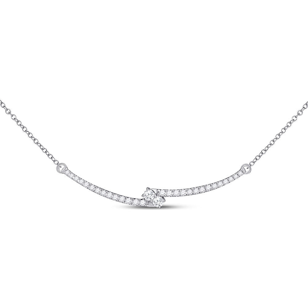 Diamond Pendant Necklace | 14kt White Gold Womens Round Diamond Curved Bar 2-stone Necklace 1/2 Cttw | Splendid Jewellery GND