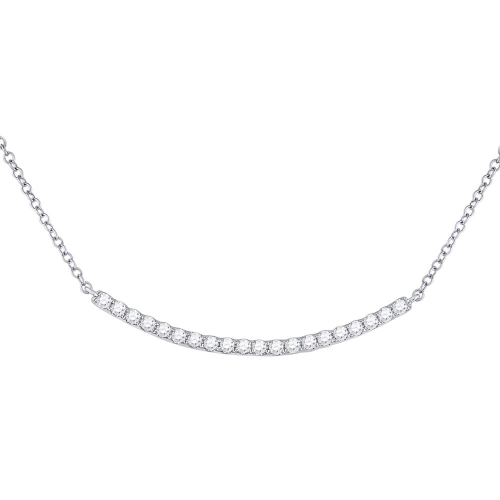 Diamond Pendant Necklace | 14kt White Gold Womens Round Diamond Curved Bar Necklace 1/2 Cttw | Splendid Jewellery GND