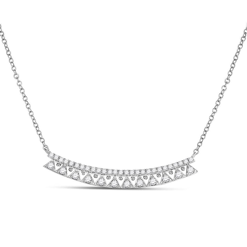 Diamond Pendant Necklace | 14kt White Gold Womens Round Diamond Curved Bar Necklace 1/2 Cttw | Splendid Jewellery GND