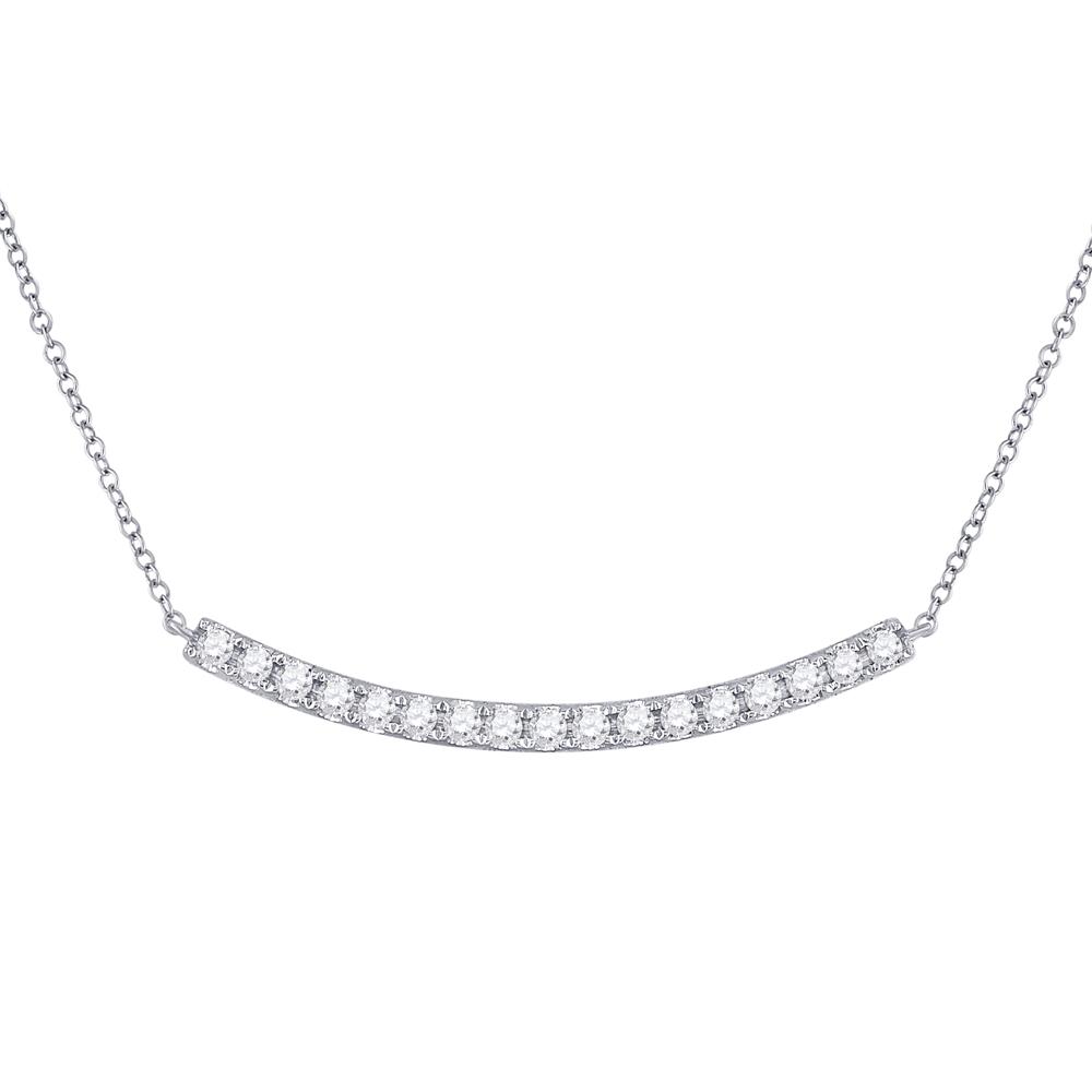 Diamond Pendant Necklace | 14kt White Gold Womens Round Diamond Curved Bar Necklace 3/4 Cttw | Splendid Jewellery GND