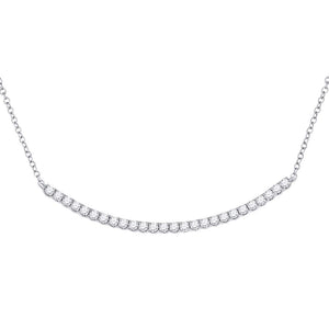 Diamond Pendant Necklace | 14kt White Gold Womens Round Diamond Curved Bar Necklace 3/4 Cttw | Splendid Jewellery GND