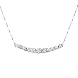 14kt White Gold Diamond Curved Graduated Bar Necklace - Top View