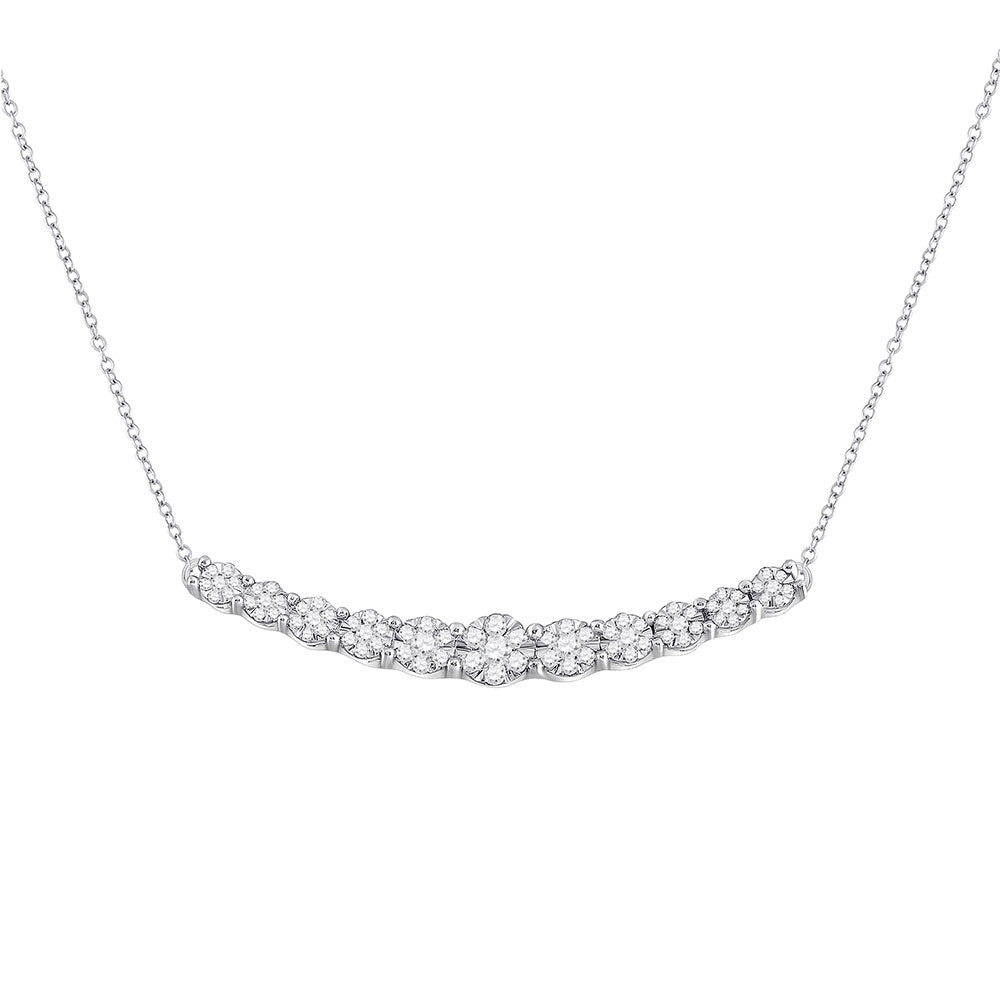 Diamond Pendant Necklace | 14kt White Gold Womens Round Diamond Curved Graduated Bar Necklace 1/2 Cttw | Splendid Jewellery GND