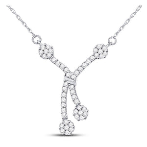 Diamond Pendant Necklace | 14kt White Gold Womens Round Diamond Dangle Flower Cluster Fashion Necklace 1/2 Cttw | Splendid Jewellery GND