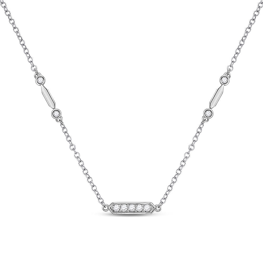 Diamond Pendant Necklace | 14kt White Gold Womens Round Diamond Fashion Bar Necklace 1/4 Cttw | Splendid Jewellery GND