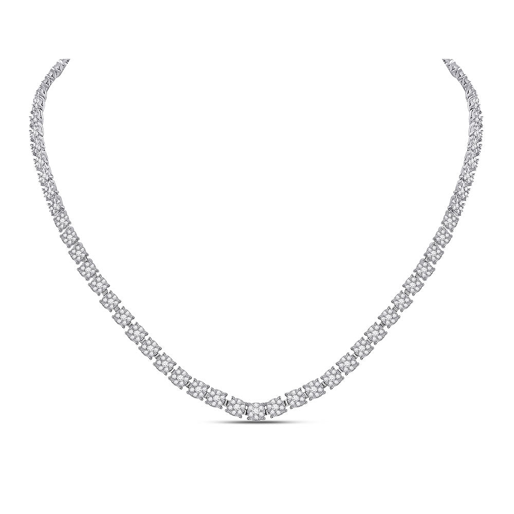 Diamond Pendant Necklace | 14kt White Gold Womens Round Diamond Flower Cluster Tennis Necklace 8-1/4 Cttw | Splendid Jewellery GND